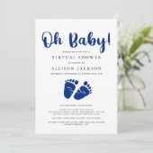 バーチャル男の赤ちゃんシャワーネイビーブルー足 招待状 (スタンド正面)
