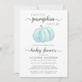 バーチャル男の赤ちゃんシャワーブルーパンプキンウォーターカラー 招待状 (正面)