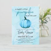 バーチャル男の赤ちゃんシャワーブルーパンプキン 招待状 (スタンド正面)