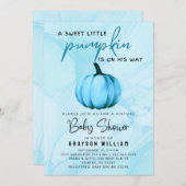 バーチャル男の赤ちゃんシャワーブルーパンプキン 招待状 (正面/裏面)