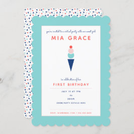 バーチャル第1誕生日アイスクリームズームパーティーアクア 招待状