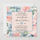 バーチャル結婚式招待状 - ピンクブルーの花 招待状 (正面)