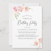 バーチャル誕生日パーティモダンピンク金ゴールドフローラ 招待状 (正面)