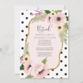 バーチャル誕生日パーティーピンクとイエローポピー 招待状 (正面)