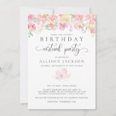 バーチャル誕生日パーティー | ピンクモダンの金ゴールドフローラ 招待状 (正面)