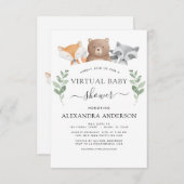 バーチャル赤ちゃんシャワーウッドランドユーカリ緑 招待状 (正面/裏面)