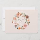 バーチャル赤面ピンクフローラリースベビーガールシャワー 招待状 (裏面)