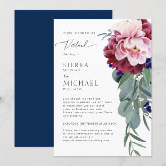 バーチャル赤面ピンクブルゴーニュNavy 結婚 Blue's 招待状
