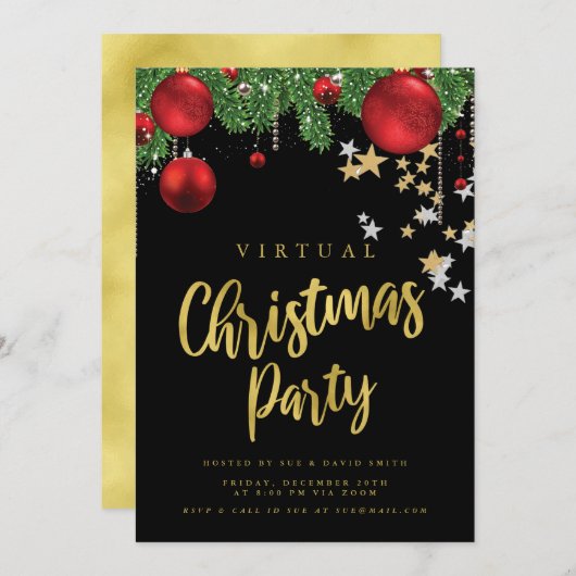 バーチャル金ゴールドレッドブラッククリスマスパーティー 招待状 (正面/裏面)