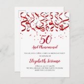 バーチャル50thバースデーパーティレッドストリーマー インビテーションポストカード (正面/裏面)