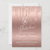 バーチャル50th誕生日パーティーバラ金ゴールドグリッター 招待状 (正面)