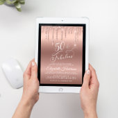 バーチャル50th誕生日パーティーバラ金ゴールドグリッター 招待状