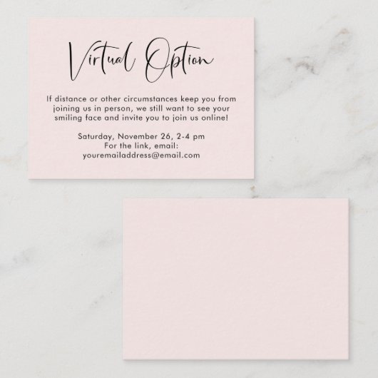 バーチャル オプション パーティー シャワー ウェディング ピンク エンクロージャーカード (正面/裏面)