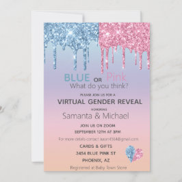 バーチャル ピンク ブルー グリッター ドリップス 性別発表 ギフト 招待状