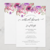 バーチャル ブライダルまたはベイビーシャワー 水彩花 招待状 (正面/裏面)