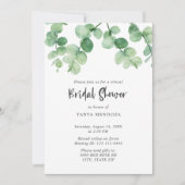 バーチャル ブライダル シャワー セージグリーン ユーカリ スクリプト 招待状 (正面)