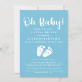 バーチャルOh男の赤ちゃんシャワーベビー足ブルーホワイト 招待状 (正面)