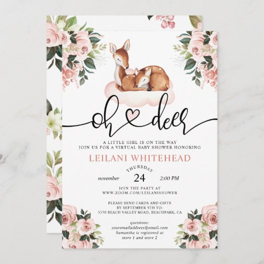 バーチャルOh鹿赤ちゃんシャワー水カラーフローラ 招待状 (正面/裏面)