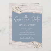 バーチ材 ウッド ダスト ブルー 結婚式 Save the Date 招待状 (正面/裏面)