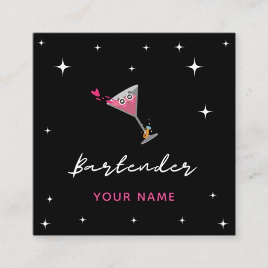 バーテンダーおもしろいカクテルグラス結婚ドリンクリングや輪 スクエア名刺 (正面)