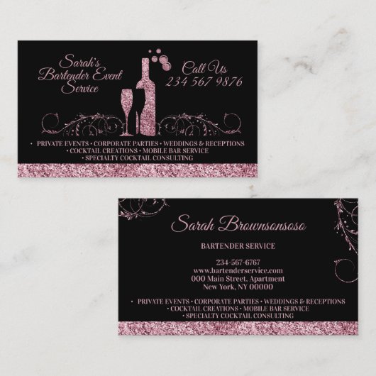 バーテンダーきらめくピンクブラック 名刺 (正面/裏面)