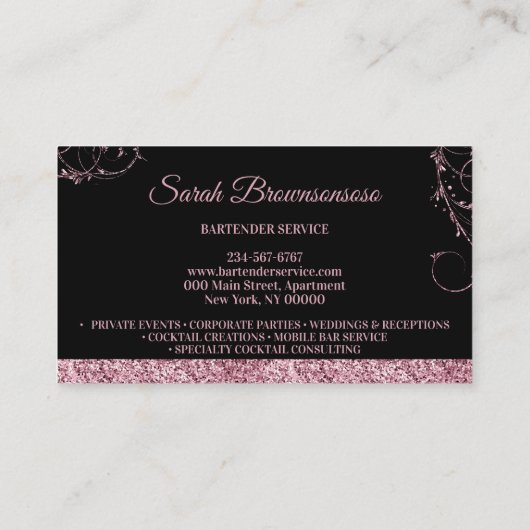 バーテンダーきらめくピンクブラック 名刺 (裏面)