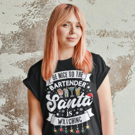 バーテンダーに優しいサンタはおもしろいT-Sを見ている Tシャツ