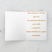 バーテンダーのお誕生日おめでとう 楽しい アライグマ カード (内部)