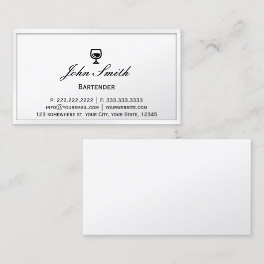 バーテンダーのエレガントで白いボーダー 名刺 (正面/裏面)