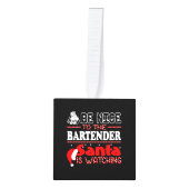 バーテンダーのサンタが見ている人に優しい キューブオーナメント (正面)