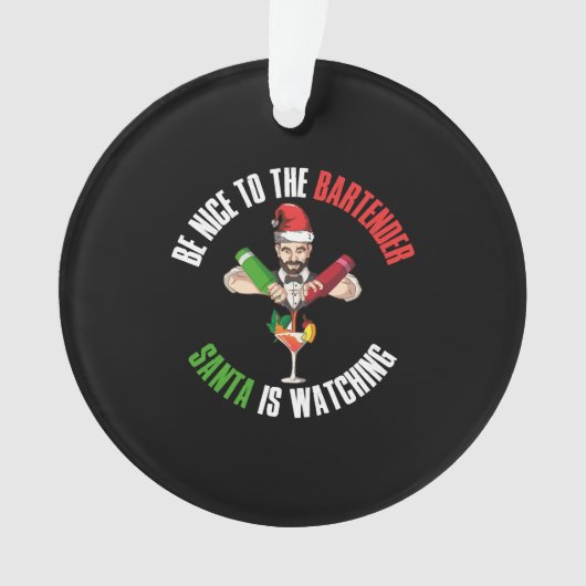 バーテンダーのサンタクロースおもしろいの贈り物に優しい オーナメント (正面)