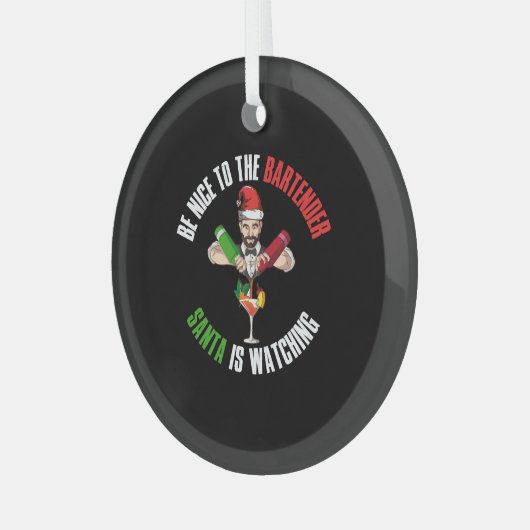 バーテンダーのサンタクロースおもしろいの贈り物に優しい ガラスオーナメント (正面左)