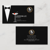 バーテンダーのタキシードのマルティーニスタイリッシュでシックなガラス 名刺 (正面/裏面)