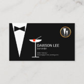 バーテンダーのタキシードのマルティーニスタイリッシュでシックなガラス 名刺 (正面)