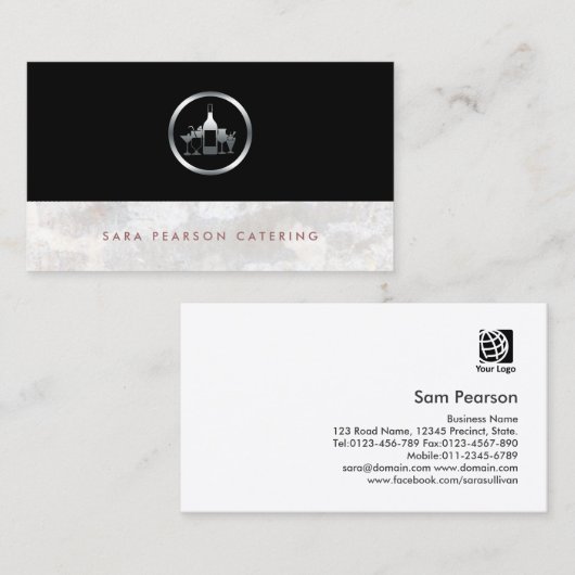 バーテンダーはっきりしたシルバーワインボトルグラスのアイコン 名刺 (正面/裏面)