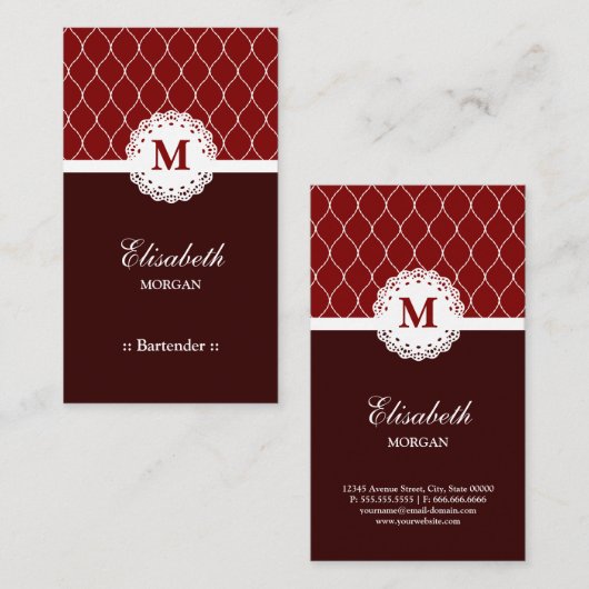 バーテンダーエレガントブラウンレースパターン 名刺 (正面/裏面)