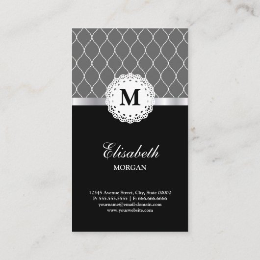 バーテンダーエレガントブラックレースパターン 名刺 (裏面)