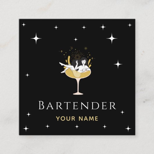 バーテンダーグラマラスおもしろいカクテルシャンパンガール スクエア名刺 (正面)