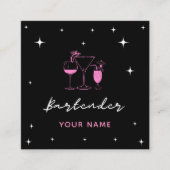 バーテンダーグラマラスなエキゾチックなトロピカルピンクカクテル スクエア名刺 (正面)