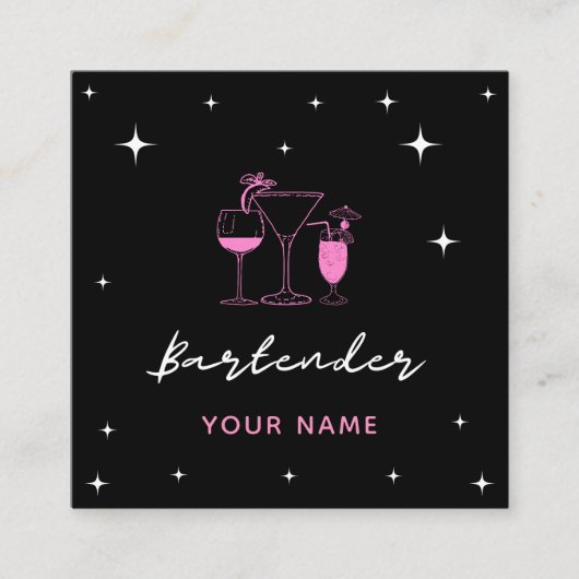 バーテンダーグラマラスなエキゾチックなトロピカルピンクカクテル スクエア名刺 (正面)