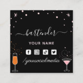 バーテンダーグラマラスなカクテルの署名書 スクエア名刺 (正面)