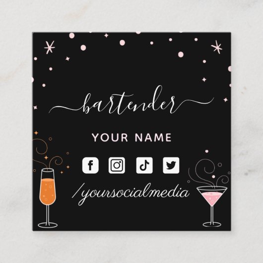 バーテンダーグラマラスなカクテルの署名書 スクエア名刺 (正面)