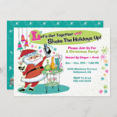 バーテンダーサンタ レトロクリスマスパーティーの招待状 招待状 (正面/裏面)