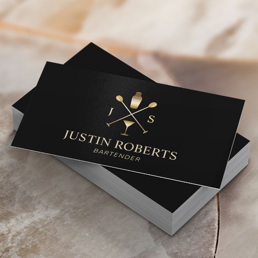 バーテンダーバーモダンクラブブラック&金ゴールド 名刺