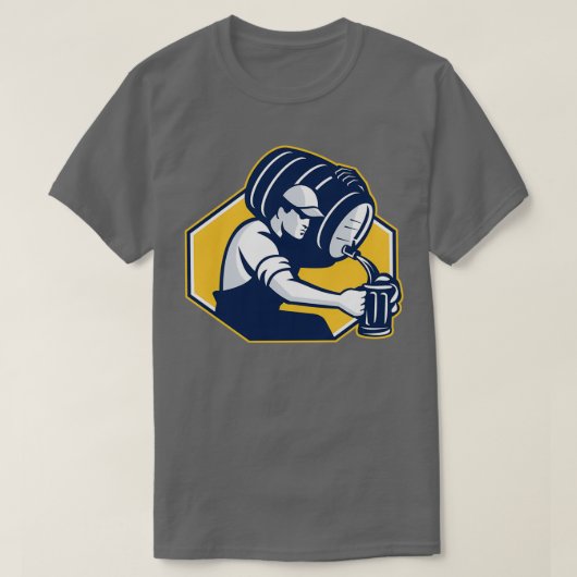 バーテンダー注入ケグバレルビールレトロ Tシャツ (デザイン正面)