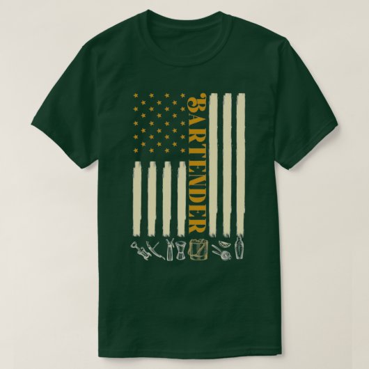 バーテンダー米国国旗 Tシャツ (デザイン正面)