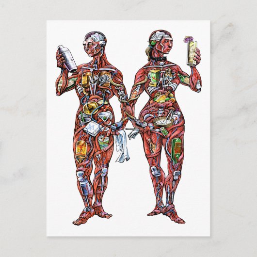 バーテンダー解剖学(男性&女性) ポストカード (正面)