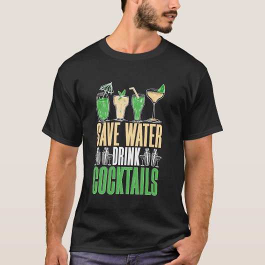 バーテンダー ウォーターセーバー カクテルを楽しむ Tシャツ (正面)