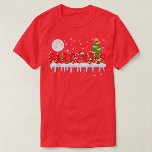 バーテンダー クリスマス ツリー ライト レパード サンタ ハット リンデ Tシャツ (デザイン正面)