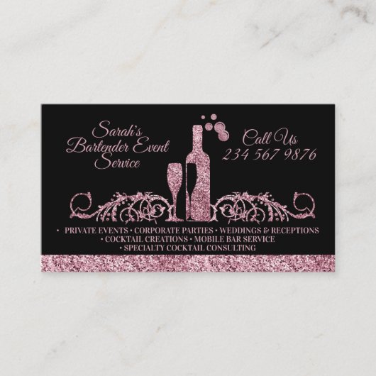 バーテンダー スパークリング ピンク ブラック 名刺 (正面)